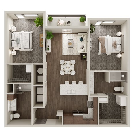 Two Bed / Two Bath 1059 SF Floor Plan at The Westline at Flanagan Lake in Omaha, NE